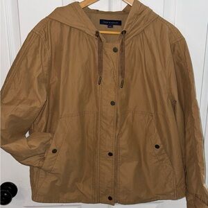 Tommy Hilfiger Tan Hooded Jacket w/ Gold Hardware, Zip & Button Front